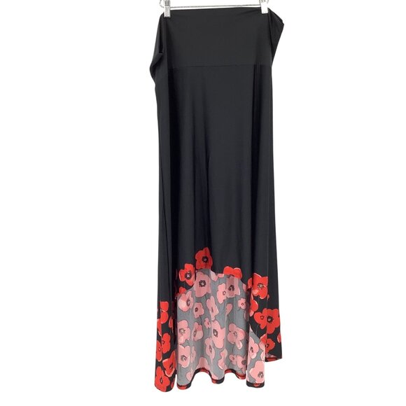 LuLaRoe Black Floral High-Low Skirt 3XL Polyester/Spandex Beautiful Red Poppy - Picture 3 of 6
